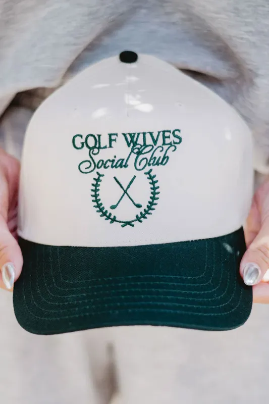 Golf Wives Social Club Trucker Hat for Women in Green/Tan | KDC-BC-1120-DGN-TAN made by Katydid