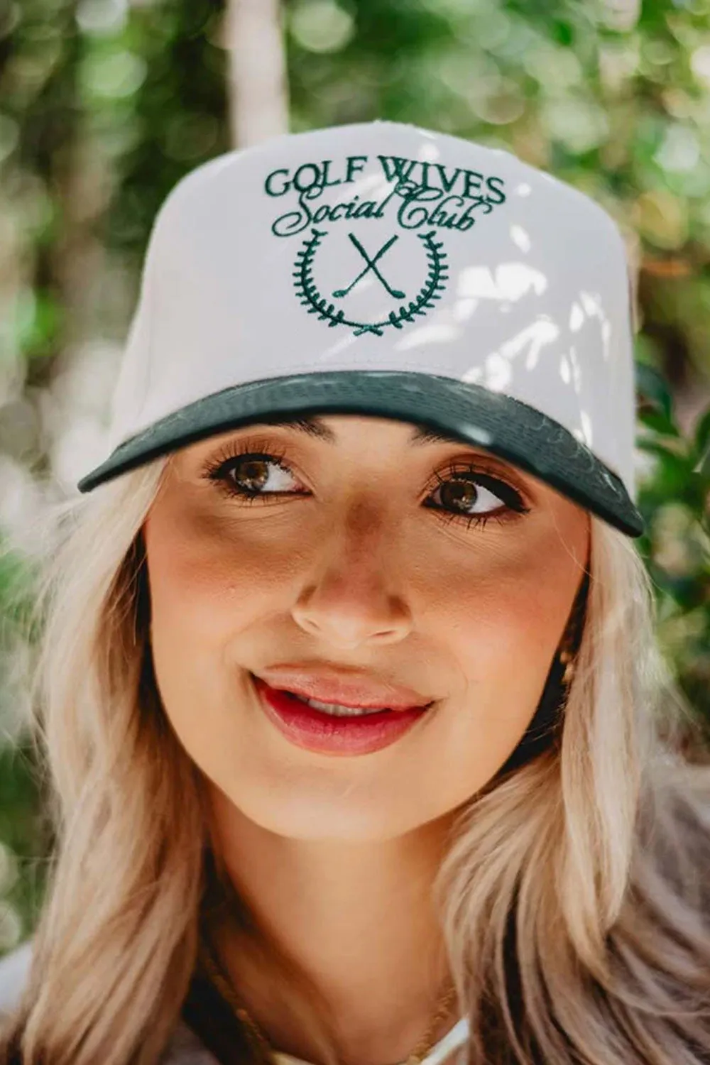 Golf Wives Social Club Trucker Hat for Women in Green/Tan | KDC-BC-1120-DGN-TAN sold by Glik’s product image thumbnail 2