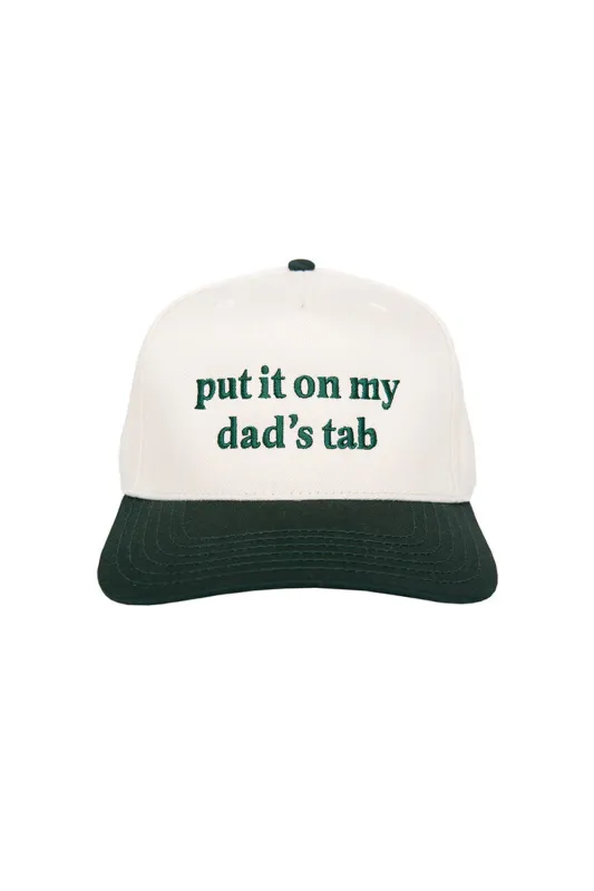 Put It On My Dad’s Tab Trucker Hat for Women in Green/Tan | KDC-BC-1154-DGN-TAN sold by Glik’s