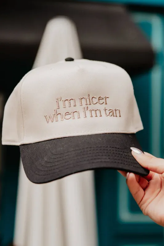 I’m Nicer When I’m Tan Trucker Hat for Women in Black/Tan | KDC-BC-1118-BLK-TAN sold by Glik’s