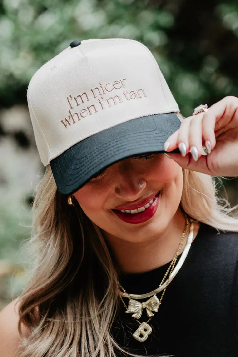 I’m Nicer When I’m Tan Trucker Hat for Women in Black/Tan | KDC-BC-1118-BLK-TAN sold by Glik’s product image thumbnail 2