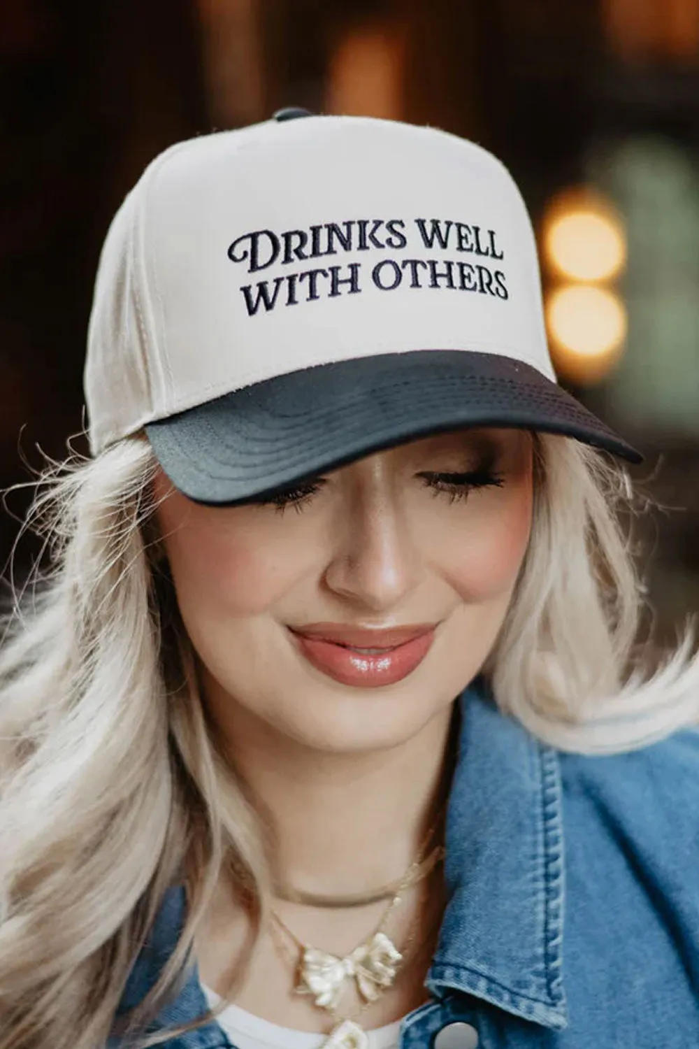 Drinks Well With Others Trucker Hat for Women in Black/Tan | KDC-BC-1121-BLK-TAN sold by Glik’s product image thumbnail 2