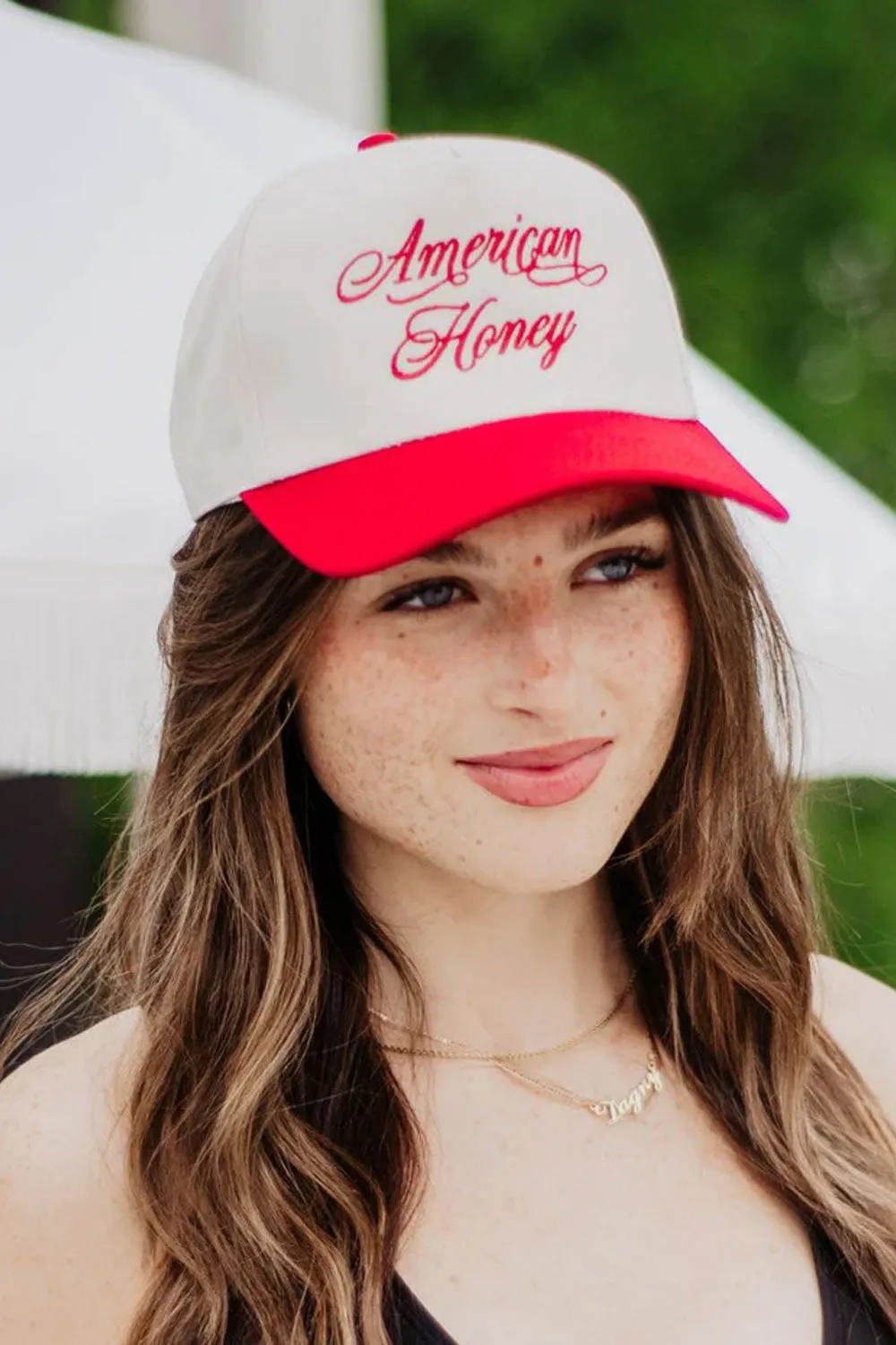 American Honey Trucker Hat for Women in Red/Tan | KDC-BC-1143-RED-TAN sold by Glik’s