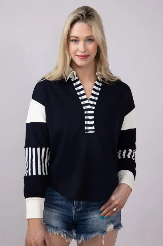 Blu Pepper Color Block Knit Top for Women in Navy | B5ST1032-NAVY sold by Glik’s