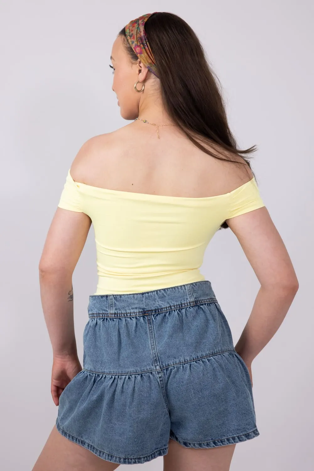 Fold Over Off The Shoulder Top for Women in Lemon | T8838-LEMON sold by Glik’s product image thumbnail 5