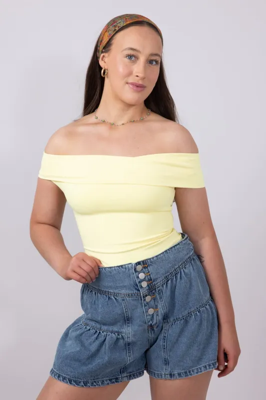 Fold Over Off The Shoulder Top for Women in Lemon | T8838-LEMON sold by Glik’s