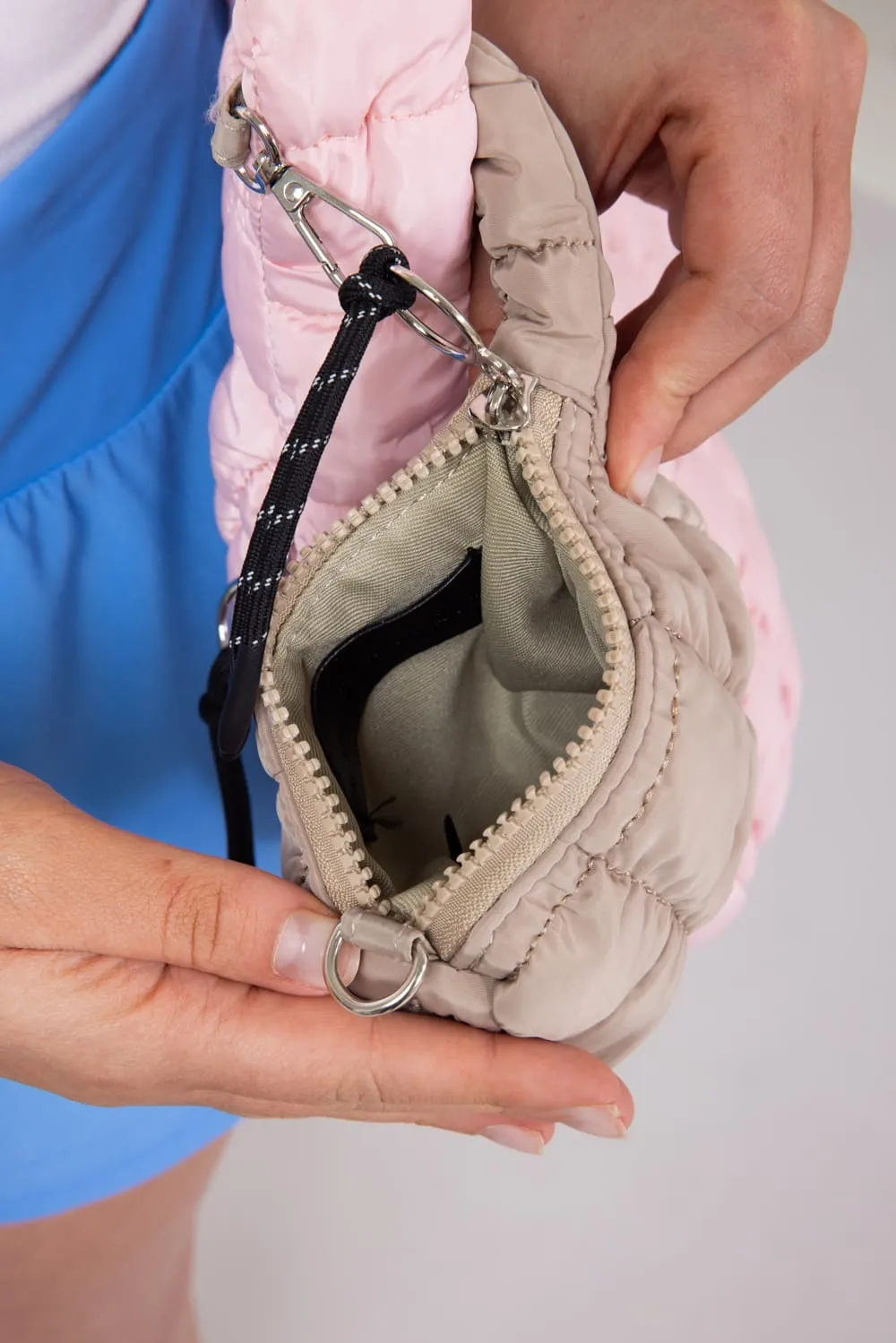 Mini Zip Puffer Bag Charm in Beige | QAK510157BEIGE sold by Glik’s product image thumbnail 4