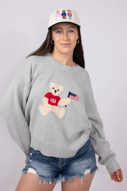 USA Bear Crewneck Sweater for Women in Grey | IWT5160-2-HGREY sold by Glik’s