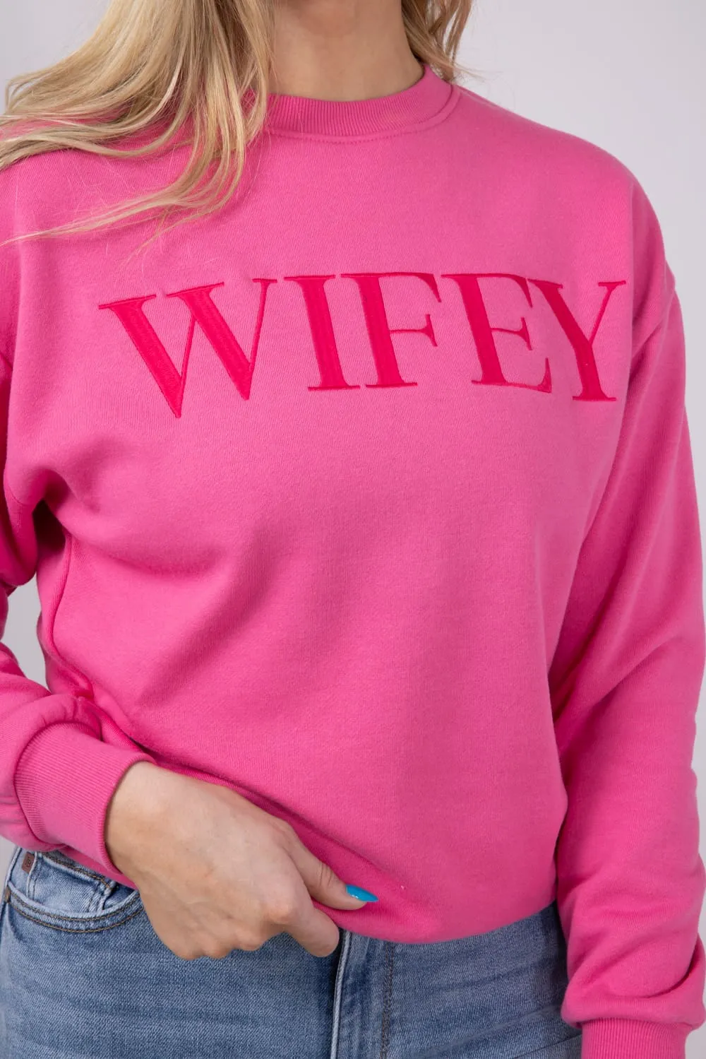 1897 Active Embroidered Wifey Sweatshirt for Women in Pink | XXXGT078-BUBBLEGUM sold by Glik’s product image thumbnail 3