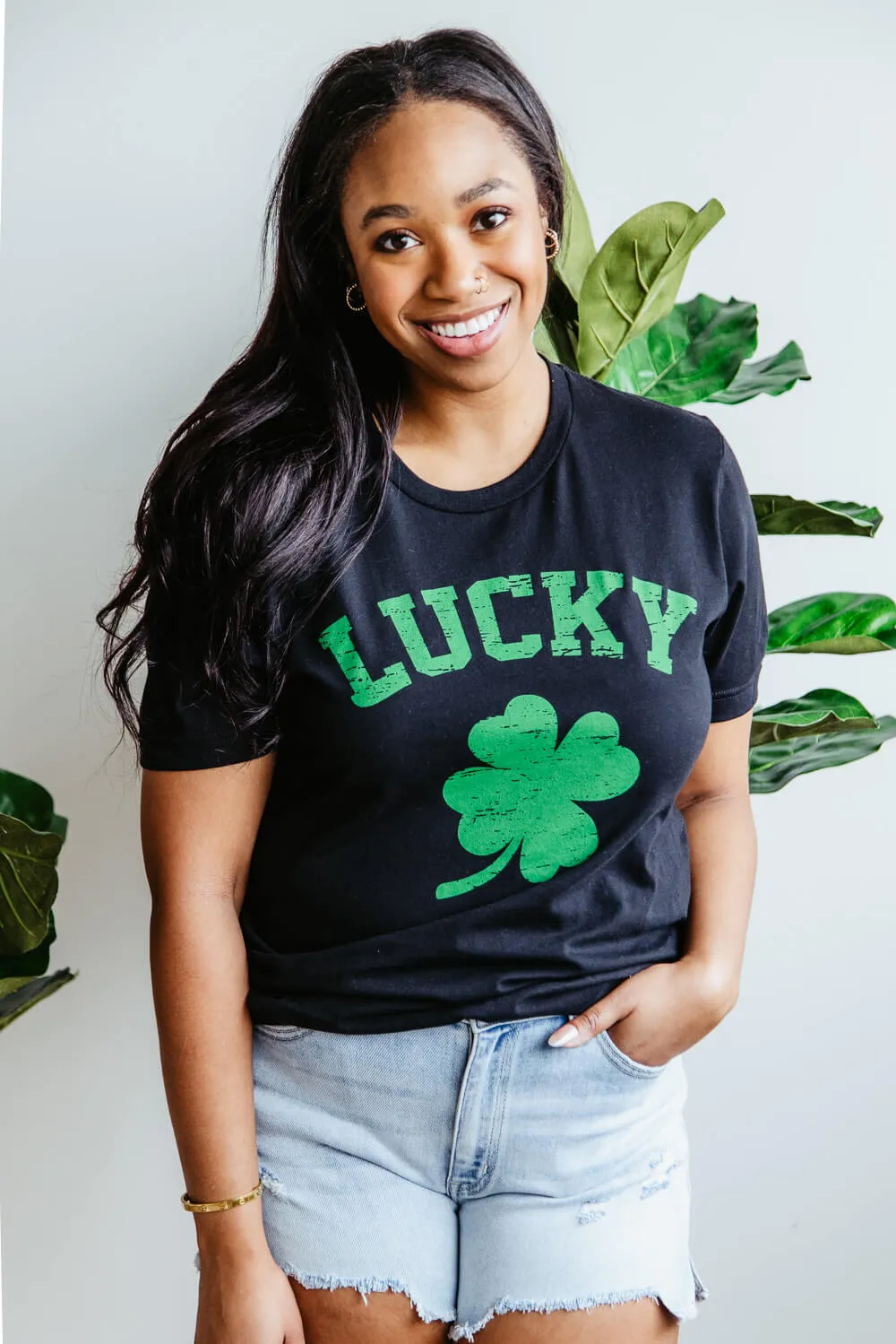 Lucky Clover Graphic T-Shirt for Women in Black | 5457-TS-BLACK sold by Glik’s