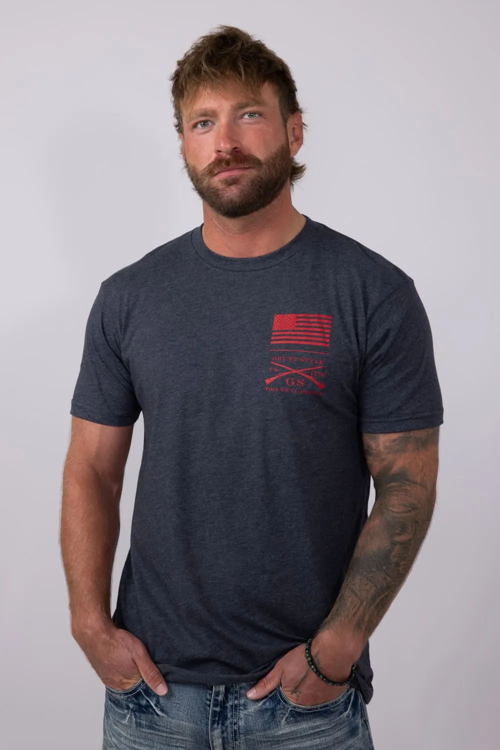 Grunt Style Red Blood Blue Collar T-Shirt for Men in Charcoal | GS5758-CHARCOAL sold by Glik’s product image thumbnail 2