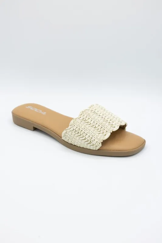 Soda Screen Raffia Slide Sandals for Women in Bone | SCREEN-S BONE RAFFIA sold by Glik’s
