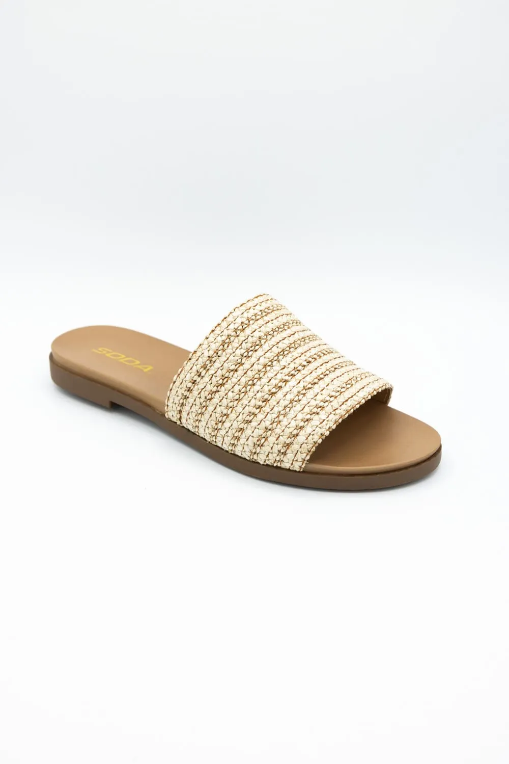 Soda Fate Raffia Slide Sandals for Women in Natural | FATE-S NAT RAFFIA sold by Glik’s