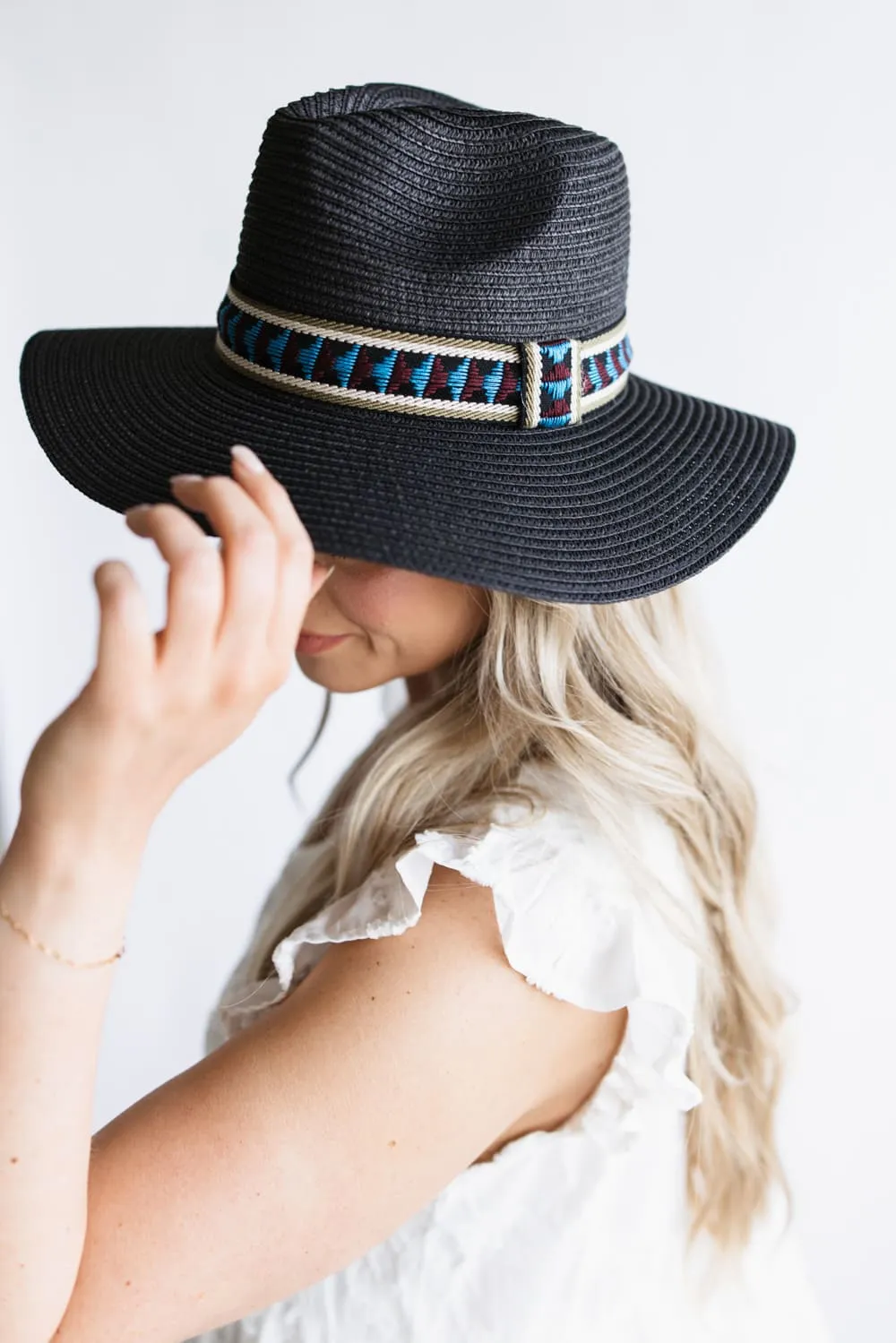 Straw Wide Brim Hat with Band for Women in Black | BHP210060-BLACK sold by Glik’s product image thumbnail 3