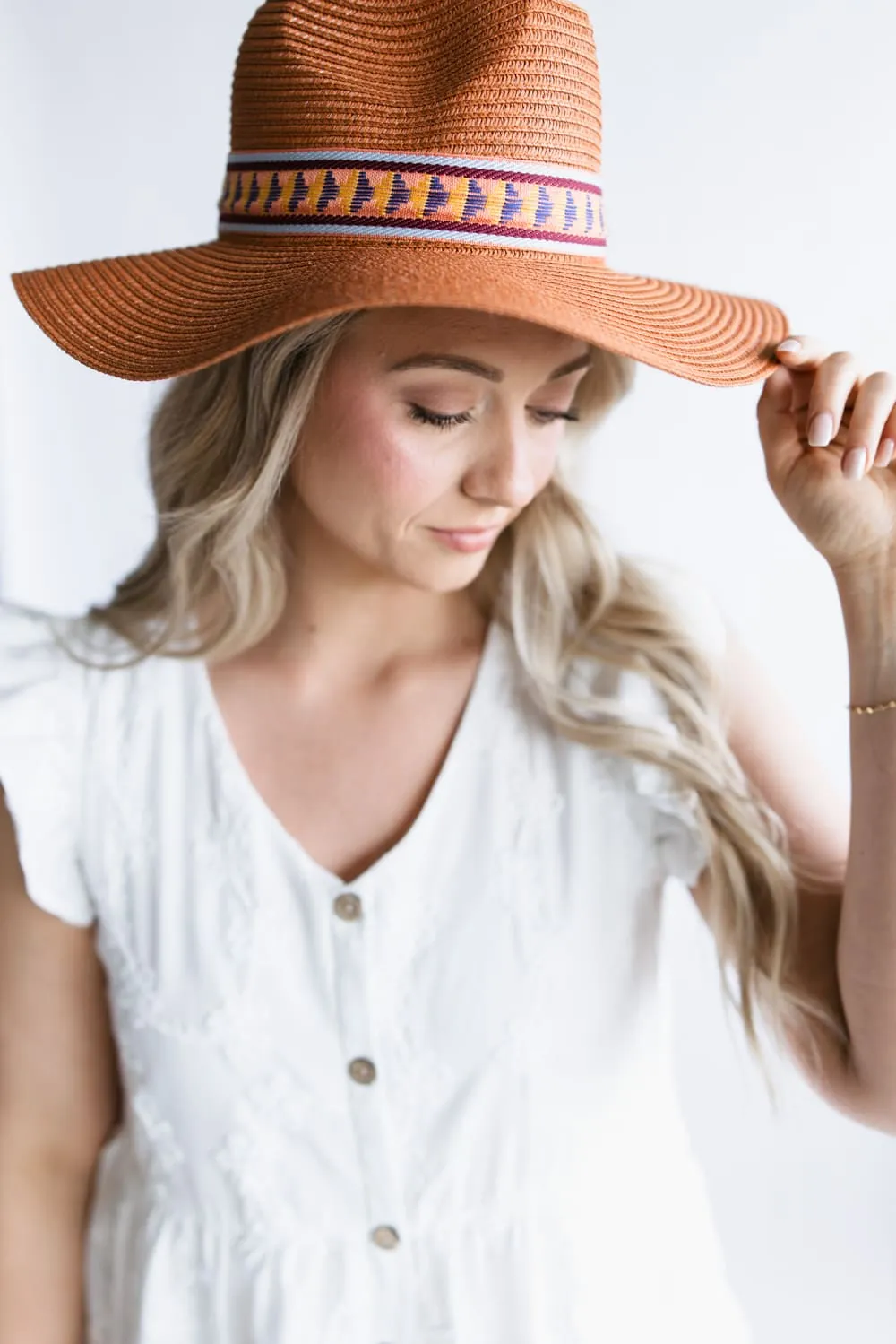 Straw Wide Brim Hat with Band for Women in Rust | BHP210060-RUST sold by Glik’s product image thumbnail 4