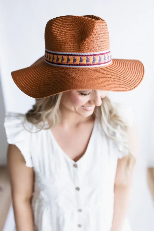 Straw Wide Brim Hat with Band for Women in Rust | BHP210060-RUST sold by Glik’s