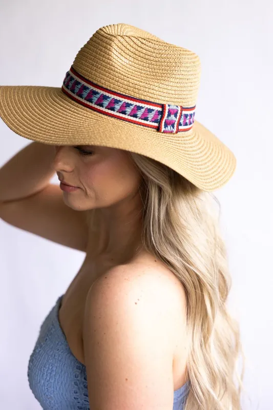 Straw Wide Brim Hat with Band for Women in Camel | BHP210060-CAMEL sold by Glik’s