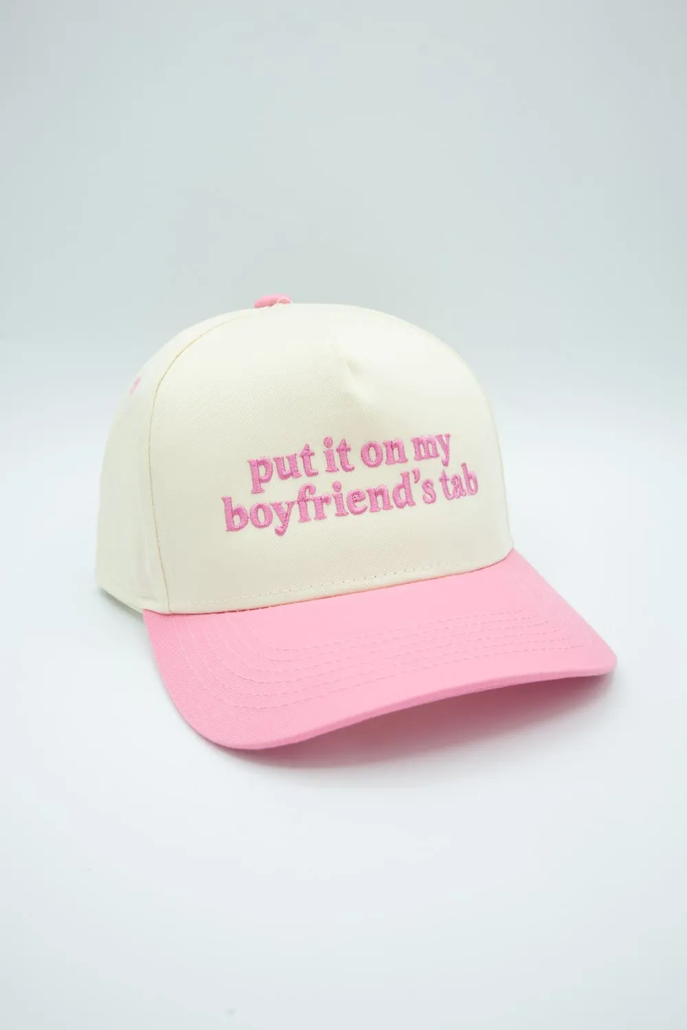 Put It On My Boyfriend’s Tab Trucker Hat for Women in Pink/Tan | KDC-BC-1108-PINK-TAN sold by Glik’s product image thumbnail 3