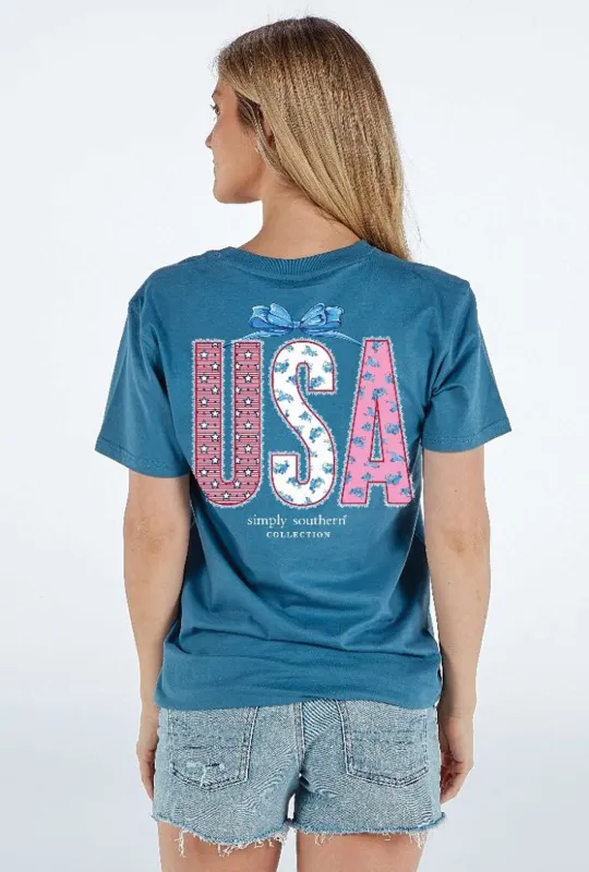 Simply Southern USA Lace T-Shirt for Women in Comet Blue | SS-LACEUSA-COMET sold by Glik’s