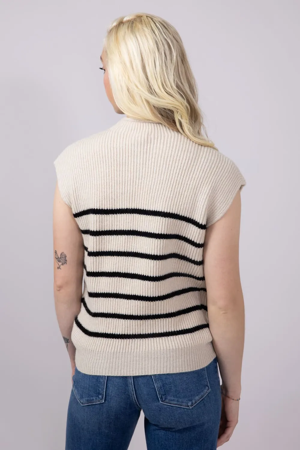 Mimosa Sleeveless Stripe Sweater Vest for Women in Ecru | MT1659-ECRU sold by Glik’s product image thumbnail 4