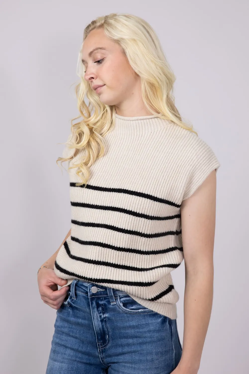Mimosa Sleeveless Stripe Sweater Vest for Women in Ecru | MT1659-ECRU sold by Glik’s product image thumbnail 3