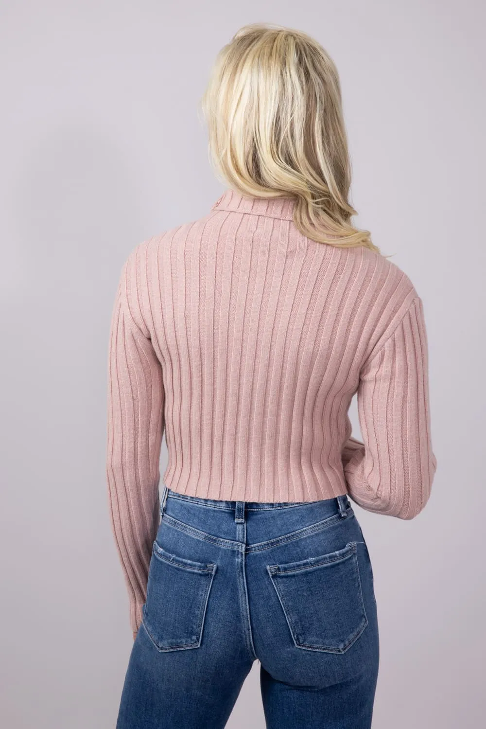 Ribbed Mock Neck Cropped Sweater for Women in Blush | MT1657-BLUSH sold by Glik’s product image thumbnail 4