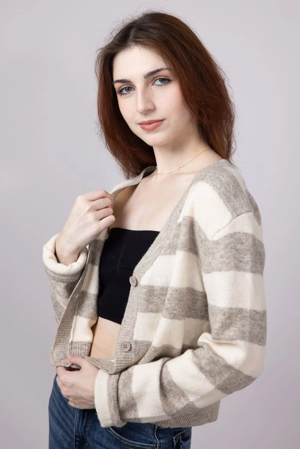 Mimosa Rugby Stripe Cardigan for Women in Heather | MT1658-HEATHER sold by Glik’s