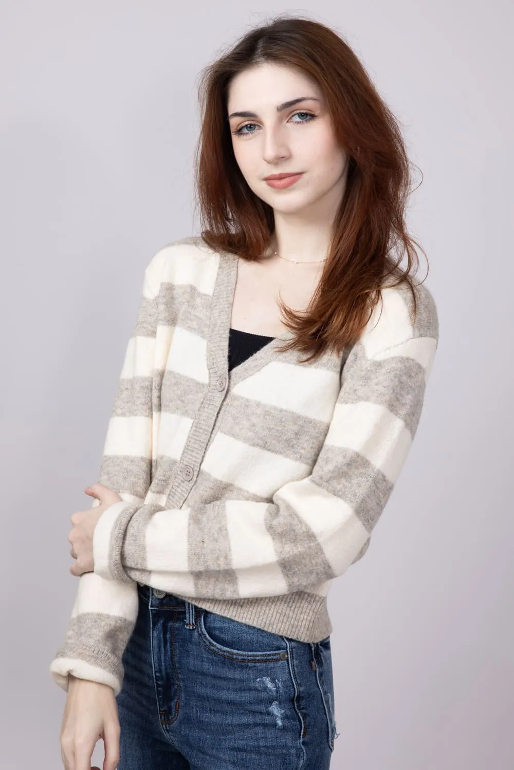 Mimosa Rugby Stripe Cardigan for Women in Heather | MT1658-HEATHER sold by Glik’s product image thumbnail 3