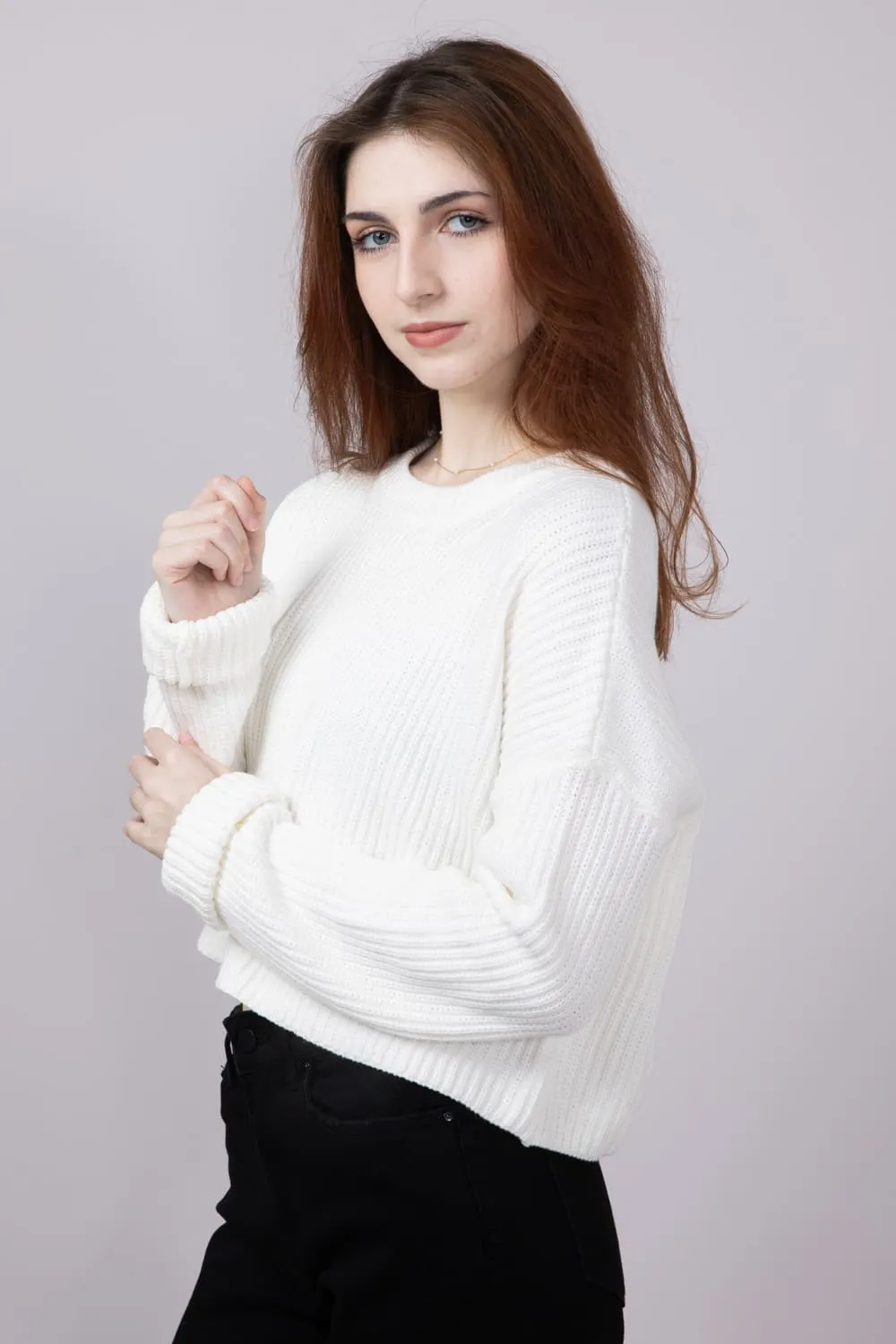 Cropped Ribbed Sweater for Women in Ivory | MT1696-IVORY sold by Glik’s product image thumbnail 2