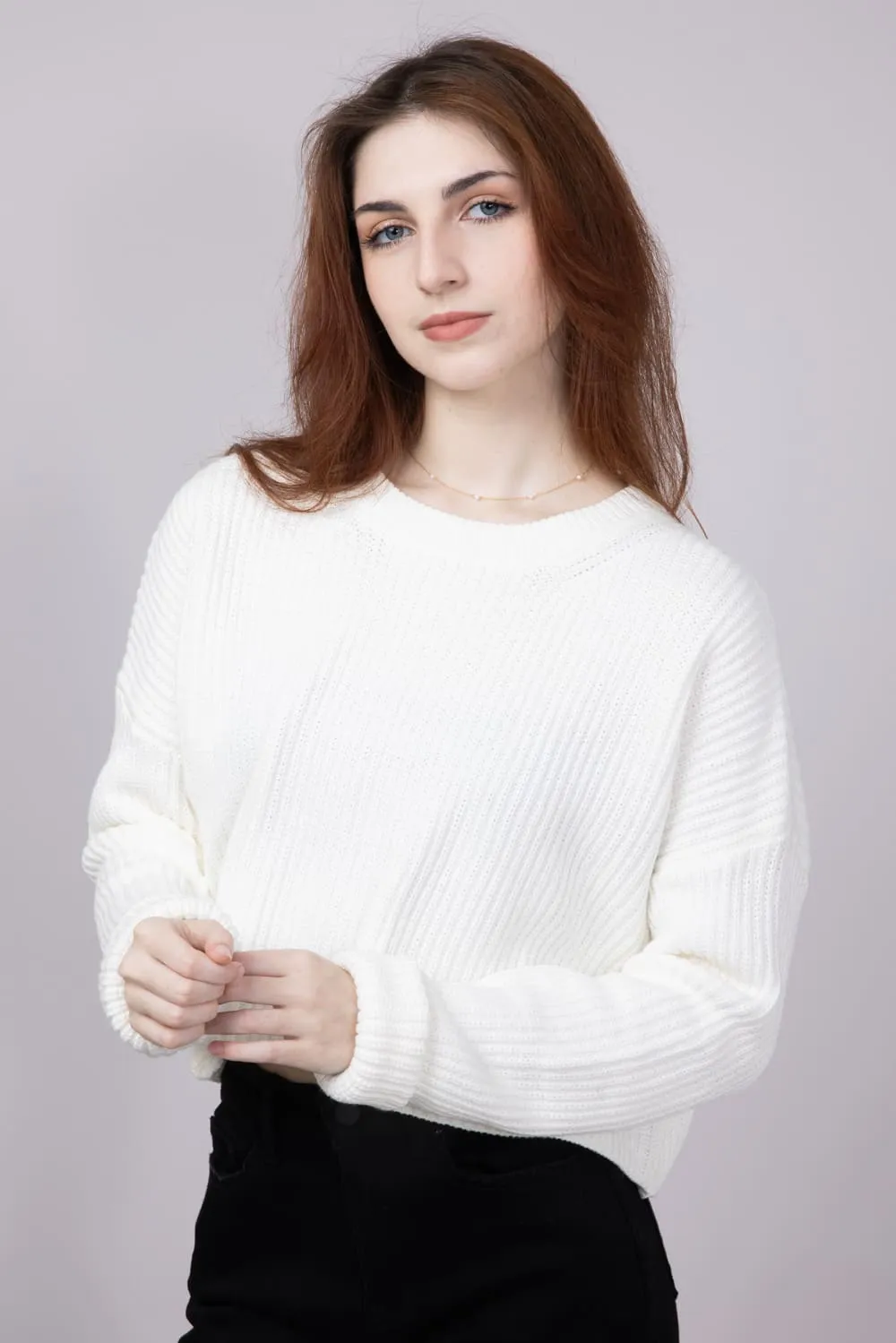 Cropped Ribbed Sweater for Women in Ivory | MT1696-IVORY sold by Glik’s product image thumbnail 3