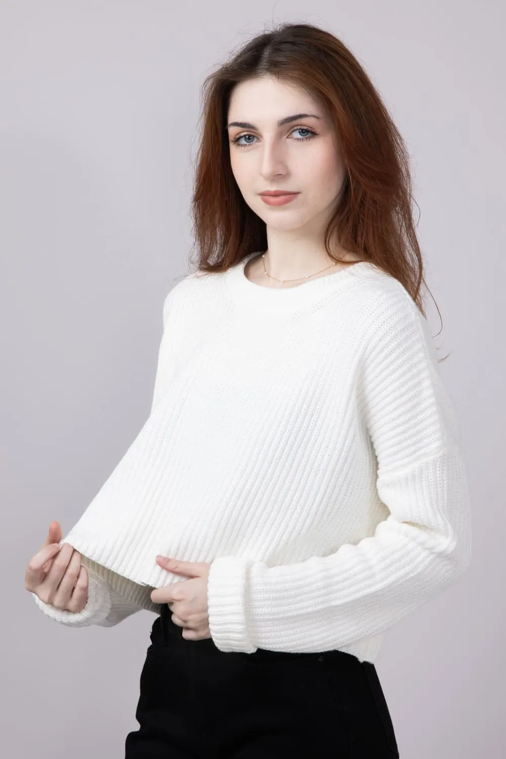 Cropped Ribbed Sweater for Women in Ivory | MT1696-IVORY sold by Glik’s