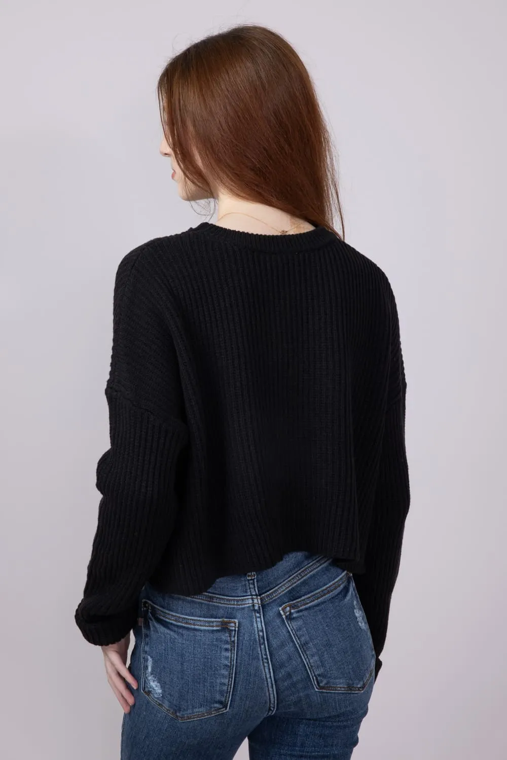 Cropped Ribbed Sweater for Women in Black | MT1696-BLACK sold by Glik’s product image thumbnail 4