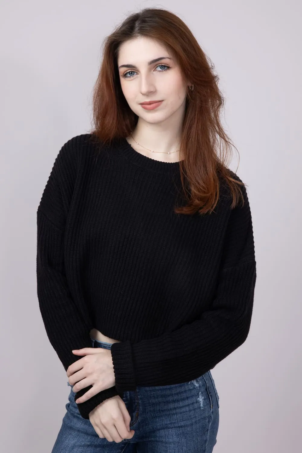 Cropped Ribbed Sweater for Women in Black | MT1696-BLACK sold by Glik’s