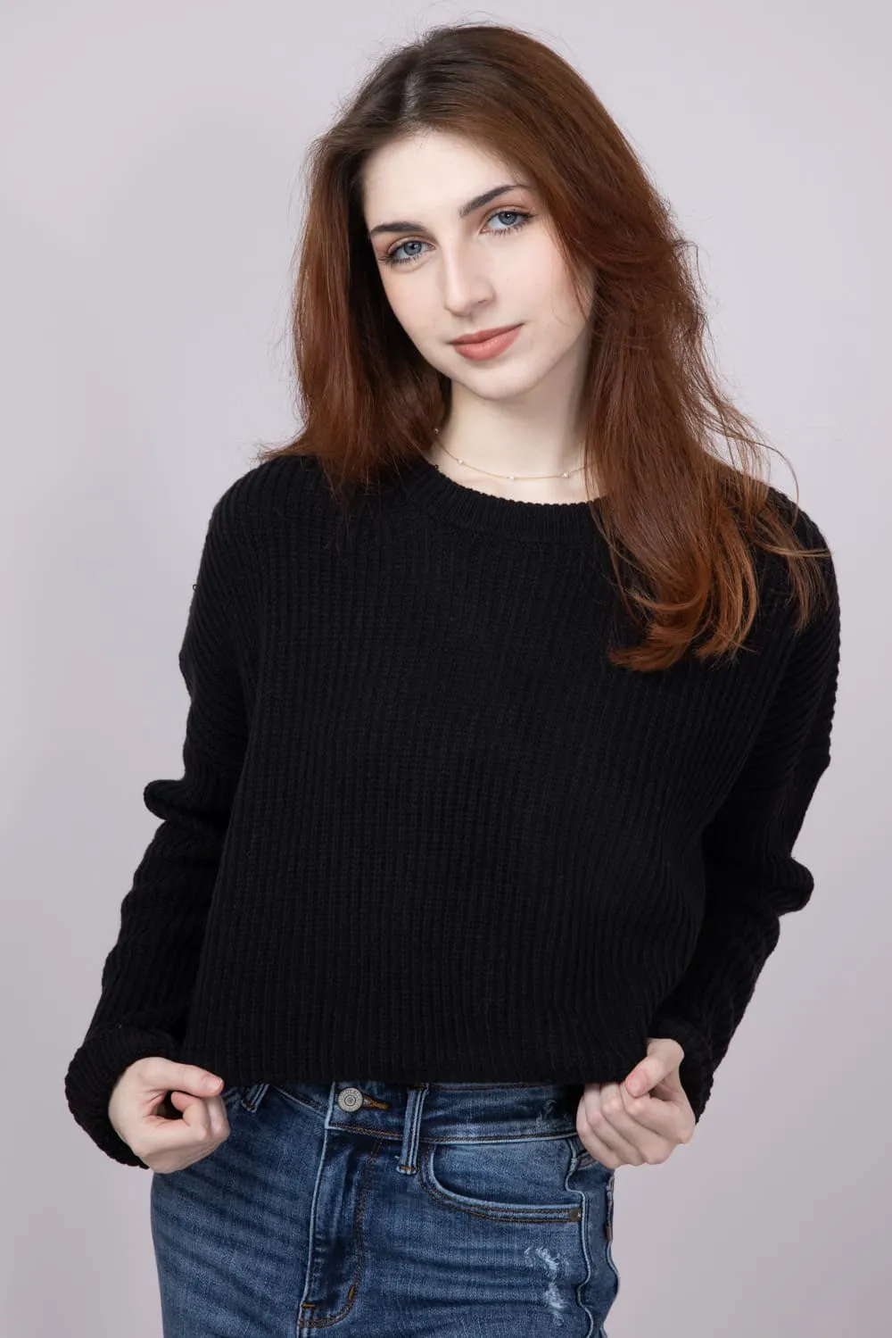 Cropped Ribbed Sweater for Women in Black | MT1696-BLACK sold by Glik’s product image thumbnail 3