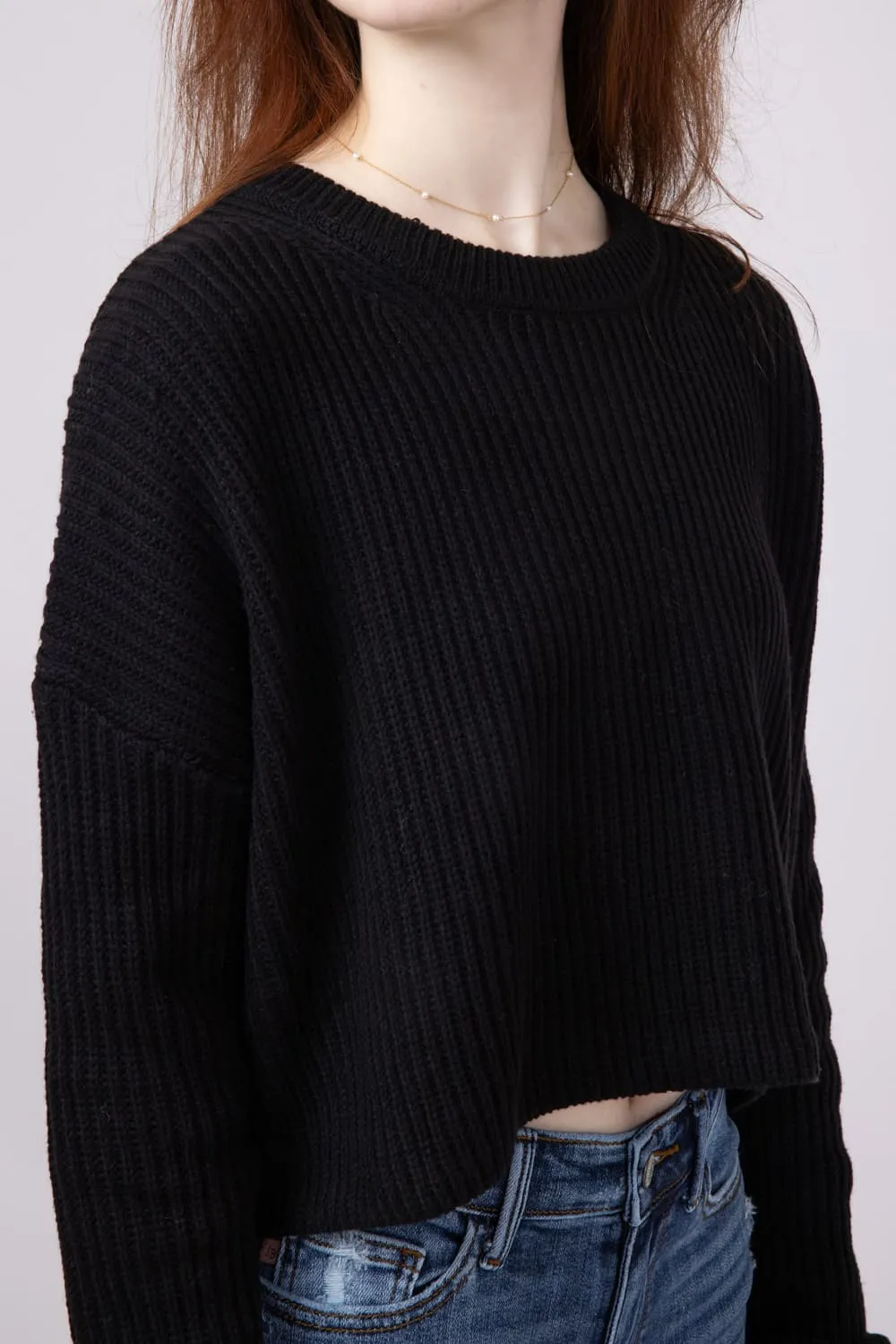 Cropped Ribbed Sweater for Women in Black | MT1696-BLACK sold by Glik’s product image thumbnail 2