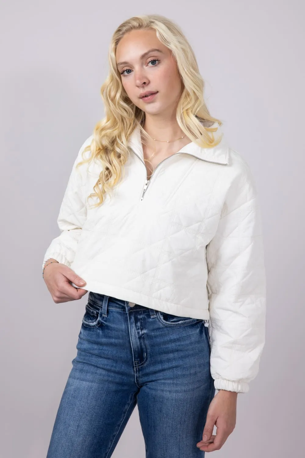 Quilted Puffer Quarter Zip for Women in Ivory | MT1697-IVORY sold by Glik’s product image thumbnail 5