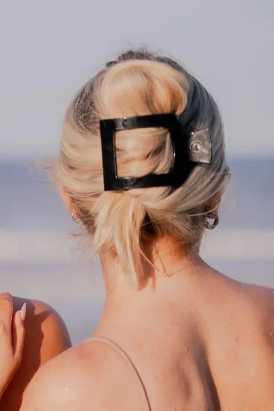 Teleties Large Flat Square Hair Clip in Black | TT-FCL02-002 sold by Glik’s