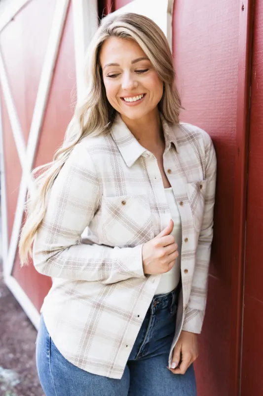 Thread & Supply Lewis Soft Luxe Button Up Shirt for Women in Mauve Tan Combo | T1084PVXTS-MAUVETANCOMBO sold by Glik’s
