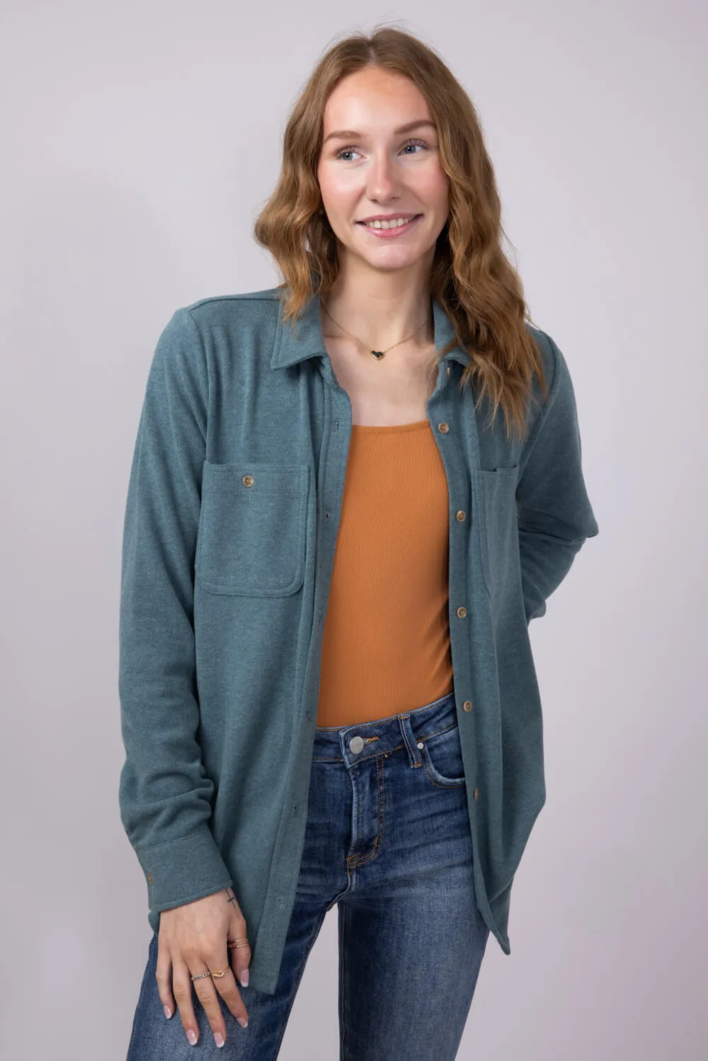Thread & Supply Lewis Soft Luxe Button Up Shirt for Women in Spruce Heather | T1084PVXTS-SPRUCEHEATHERSOLID sold by Glik’s product image thumbnail 2