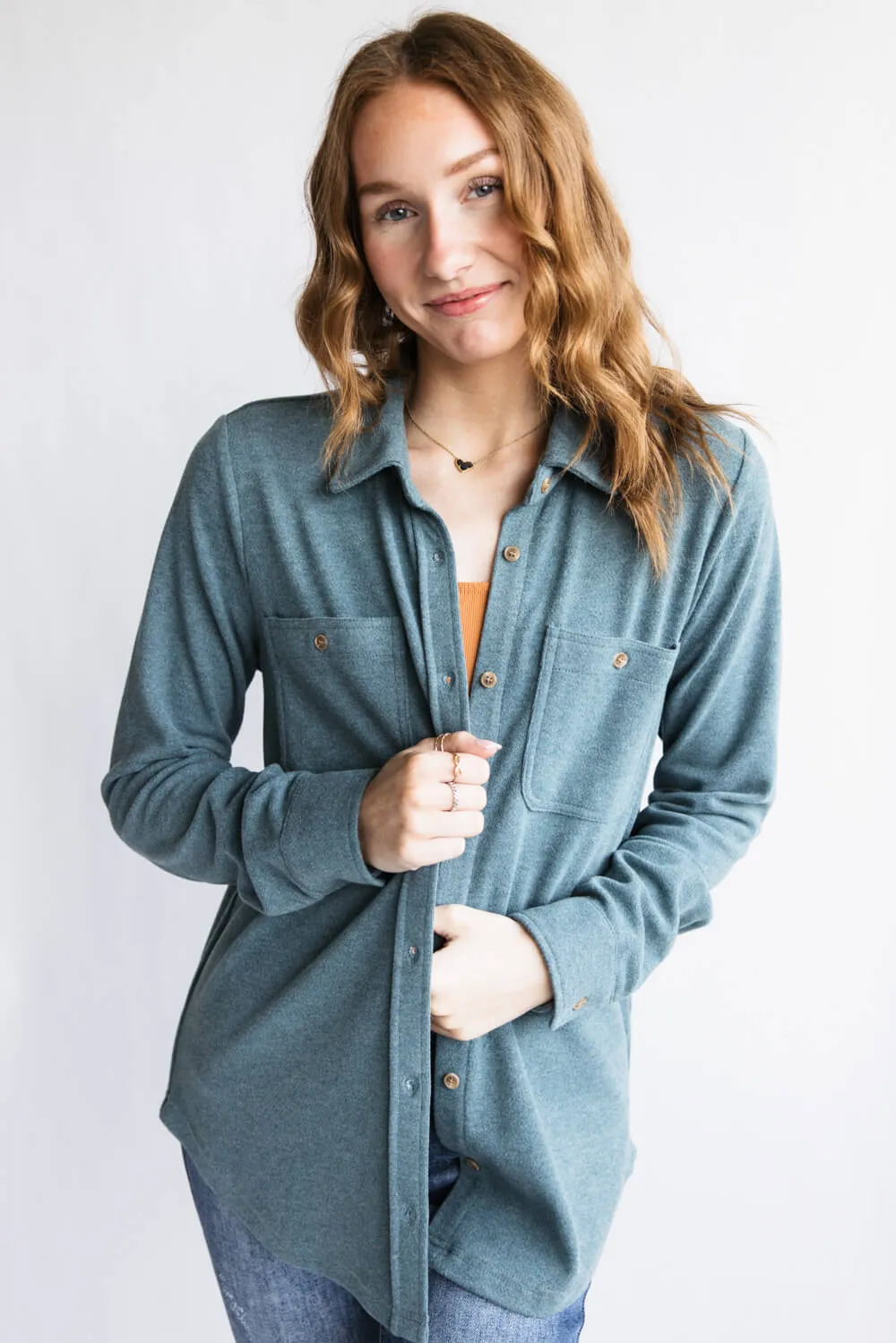 Thread & Supply Lewis Soft Luxe Button Up Shirt for Women in Spruce Heather | T1084PVXTS-SPRUCEHEATHERSOLID sold by Glik’s