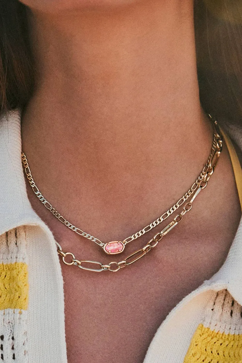 Kendra Scott Elisa Gold Figaro Short Pendant Necklace in Pink Iridescent | 9608877571 sold by Glik’s product image thumbnail 3