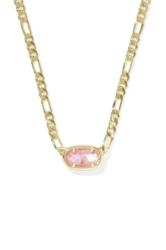 Kendra Scott Elisa Gold Figaro Short Pendant Necklace in Pink Iridescent | 9608877571 sold by Glik’s