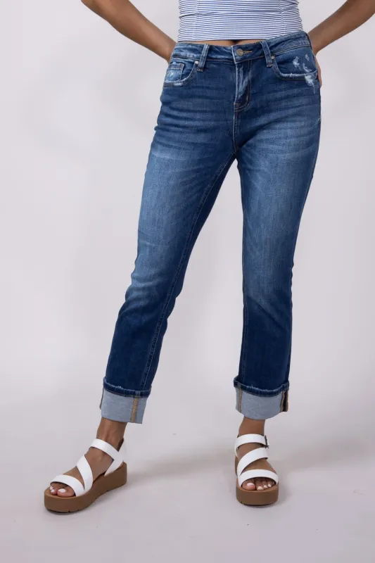 Mica Mid Rise Straight Leg Cuffed Jeans for Women | MDP-T2061 sold by Glik’s
