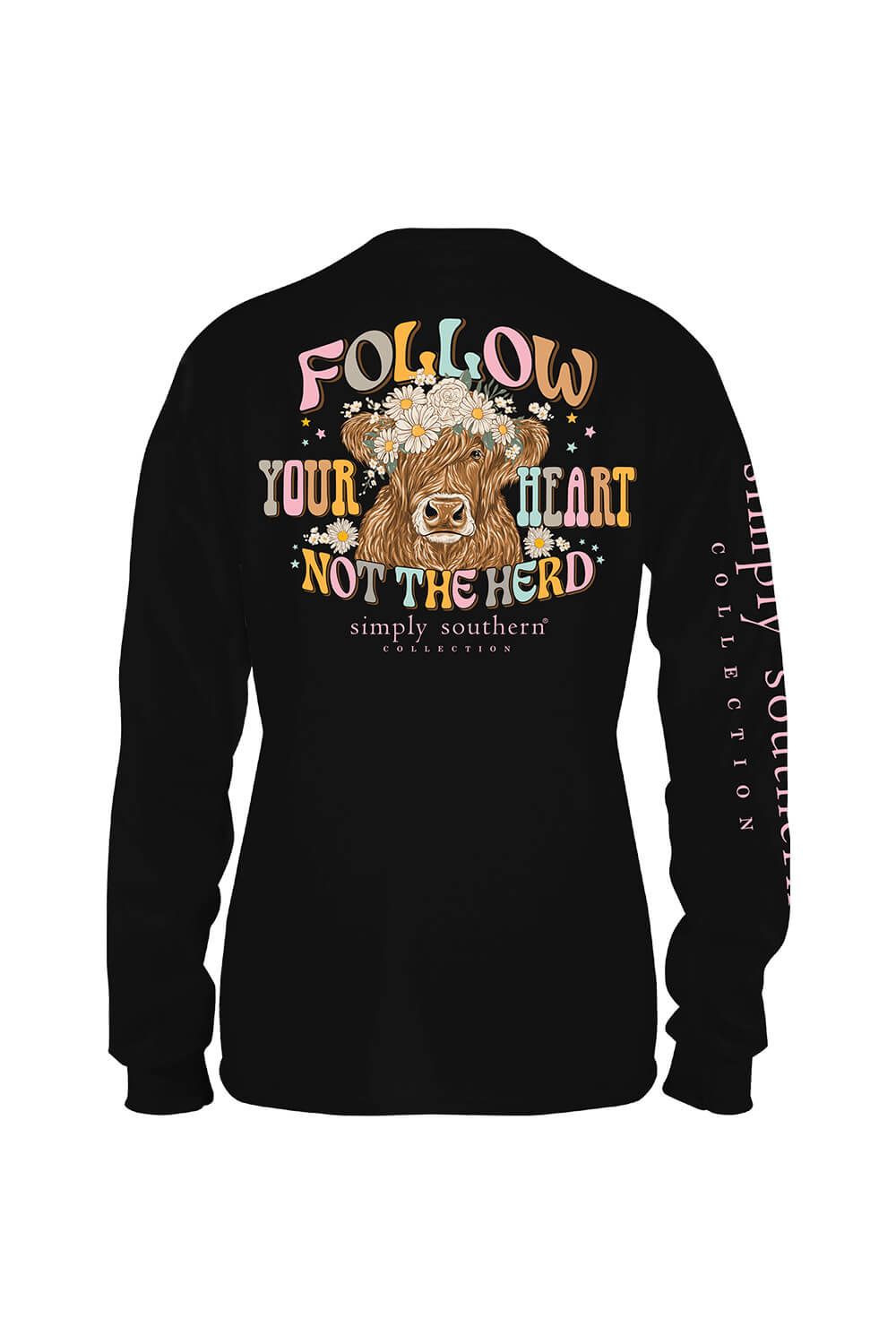 Simply Southern Youth Long Sleeve Follow Your Heart T-Shirt for Girls in Black | YTH-LS-HERD-BLACK sold by Glik’s product image thumbnail 3