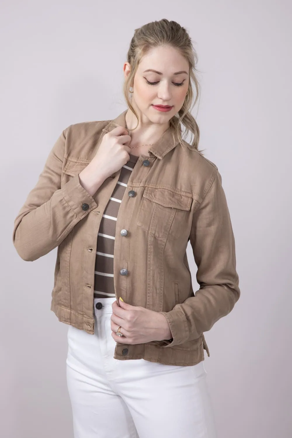 Thread & Supply Jackie Denim Jacket for Women in Taupe | J4837LZTTS-TAUPE sold by Glik’s