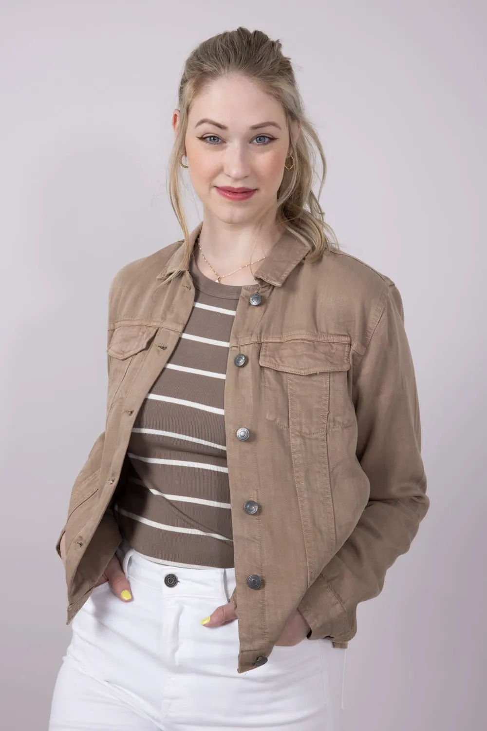 Thread & Supply Jackie Denim Jacket for Women in Taupe | J4837LZTTS-TAUPE sold by Glik’s product image thumbnail 4
