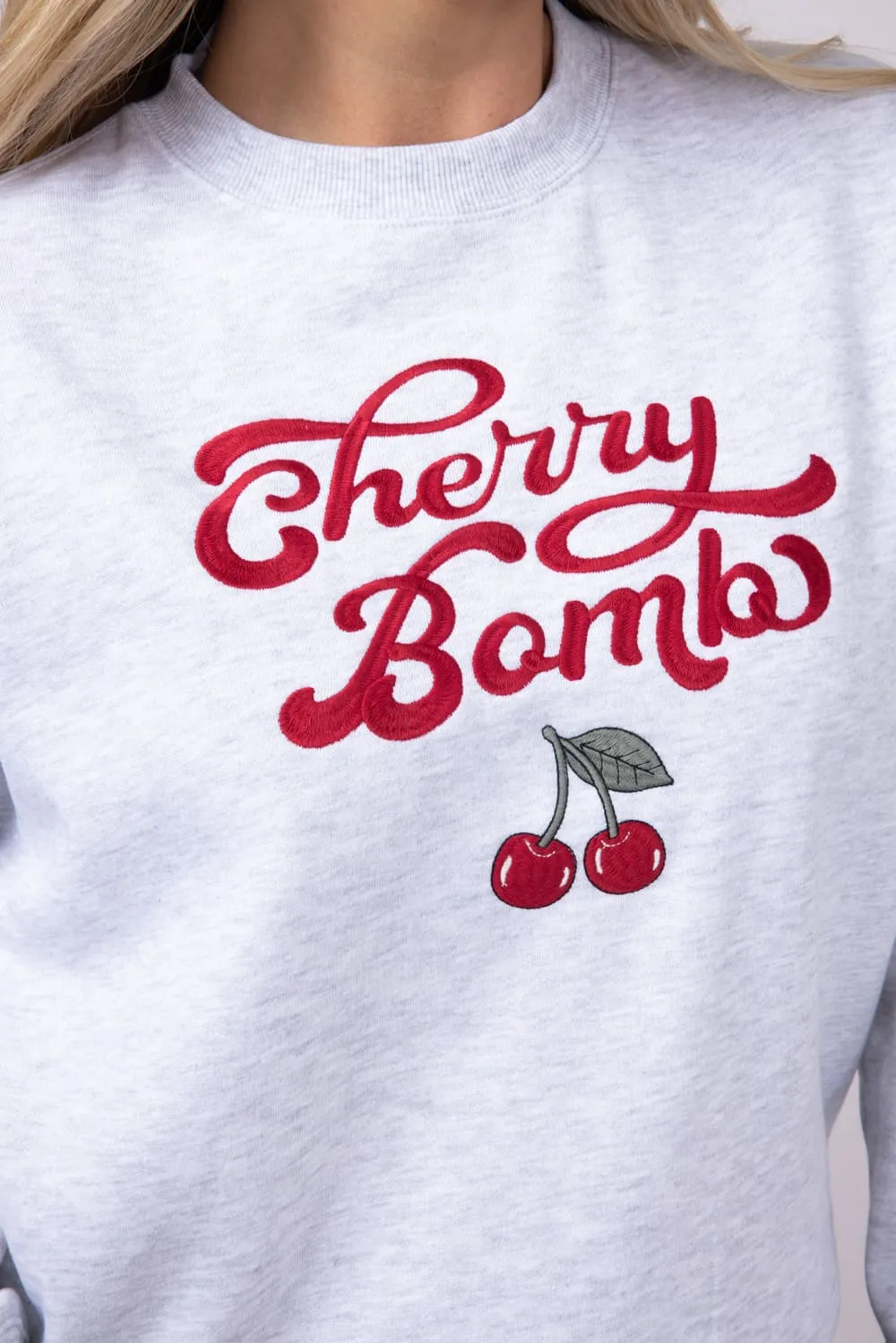 1897 Active Embroidered Cherry Bomb Sweatshirt for Women in Ice Grey | T1316-ICEGREY sold by Glik’s product image thumbnail 3