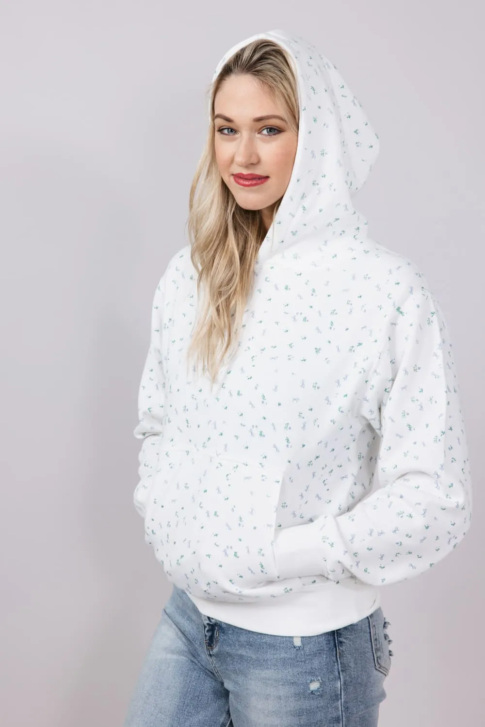 1897 Active All Over Floral & Bows Print Hoodie for Women in Ivory | GU736-IVORY sold by Glik’s product image thumbnail 4