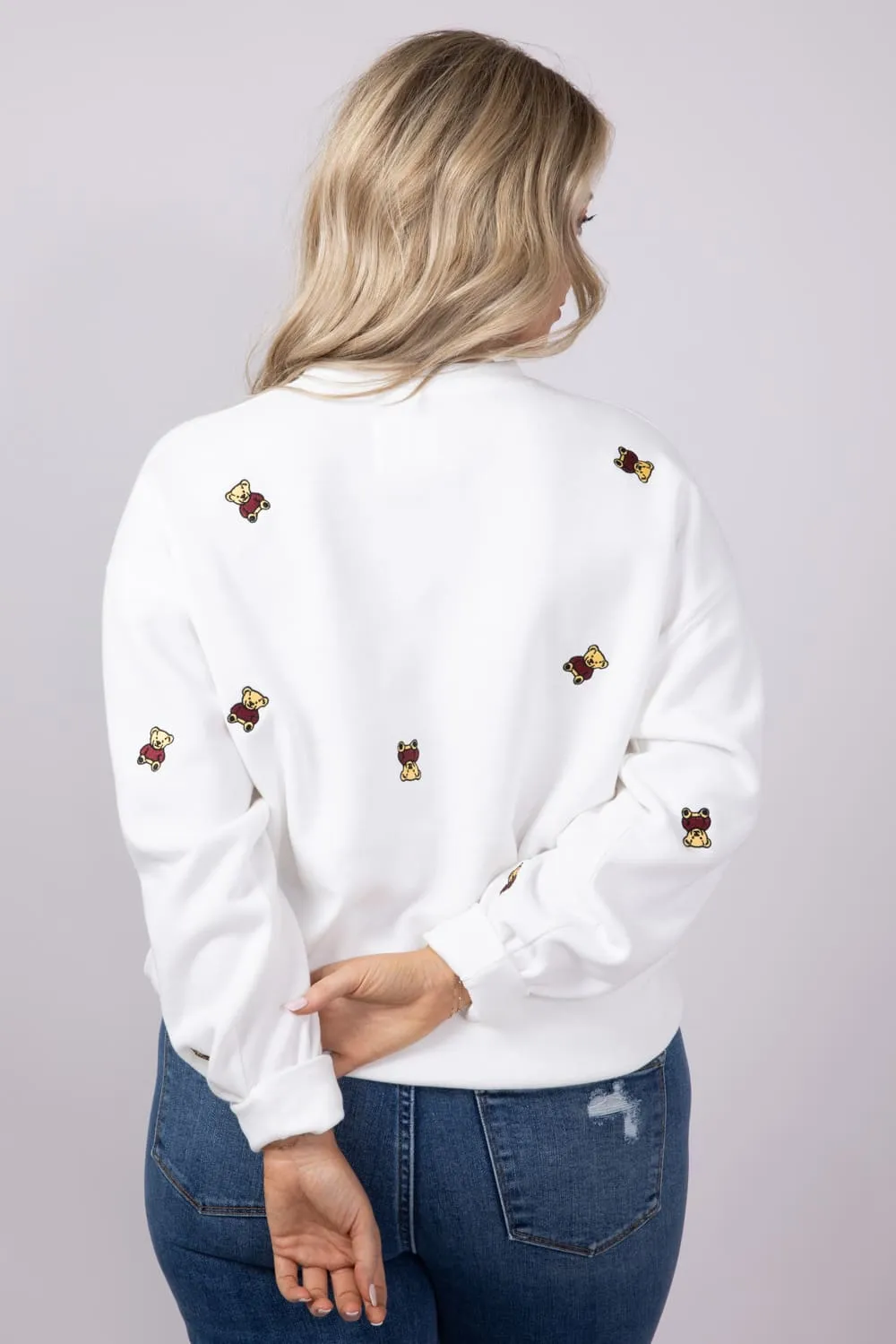 1897 Active Embroidered Bear Fleece Sweatshirt for Women in Ivory | GT716-IVORY sold by Glik’s product image thumbnail 5