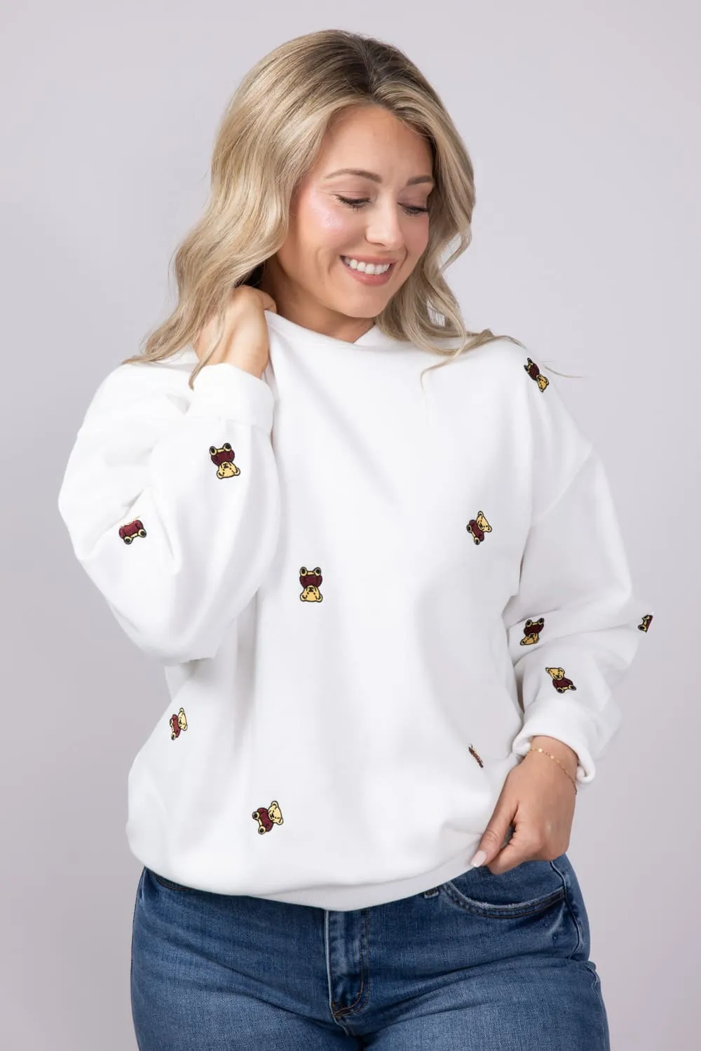 1897 Active Embroidered Bear Fleece Sweatshirt for Women in Ivory | GT716-IVORY sold by Glik’s product image thumbnail 2